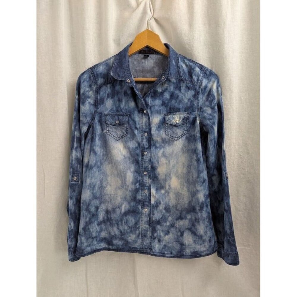 Fire Los Angeles womens M distressed bleached denim long sleeve snap shirt T11